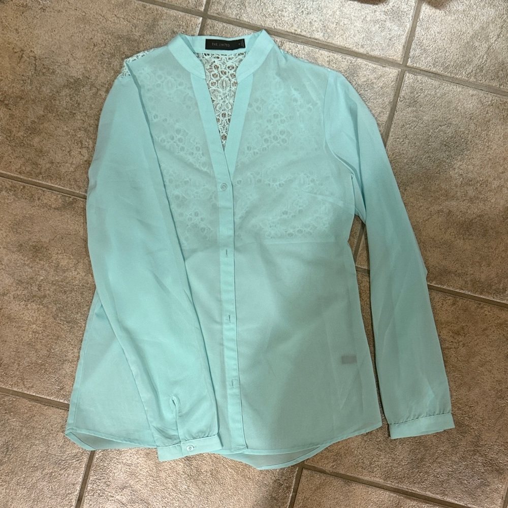 The Limited Aqua Lace Button Down Shirt